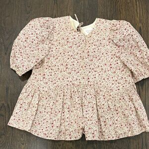 Hyacinth House Floral Peplum Top in Cream with Pink Rose Print